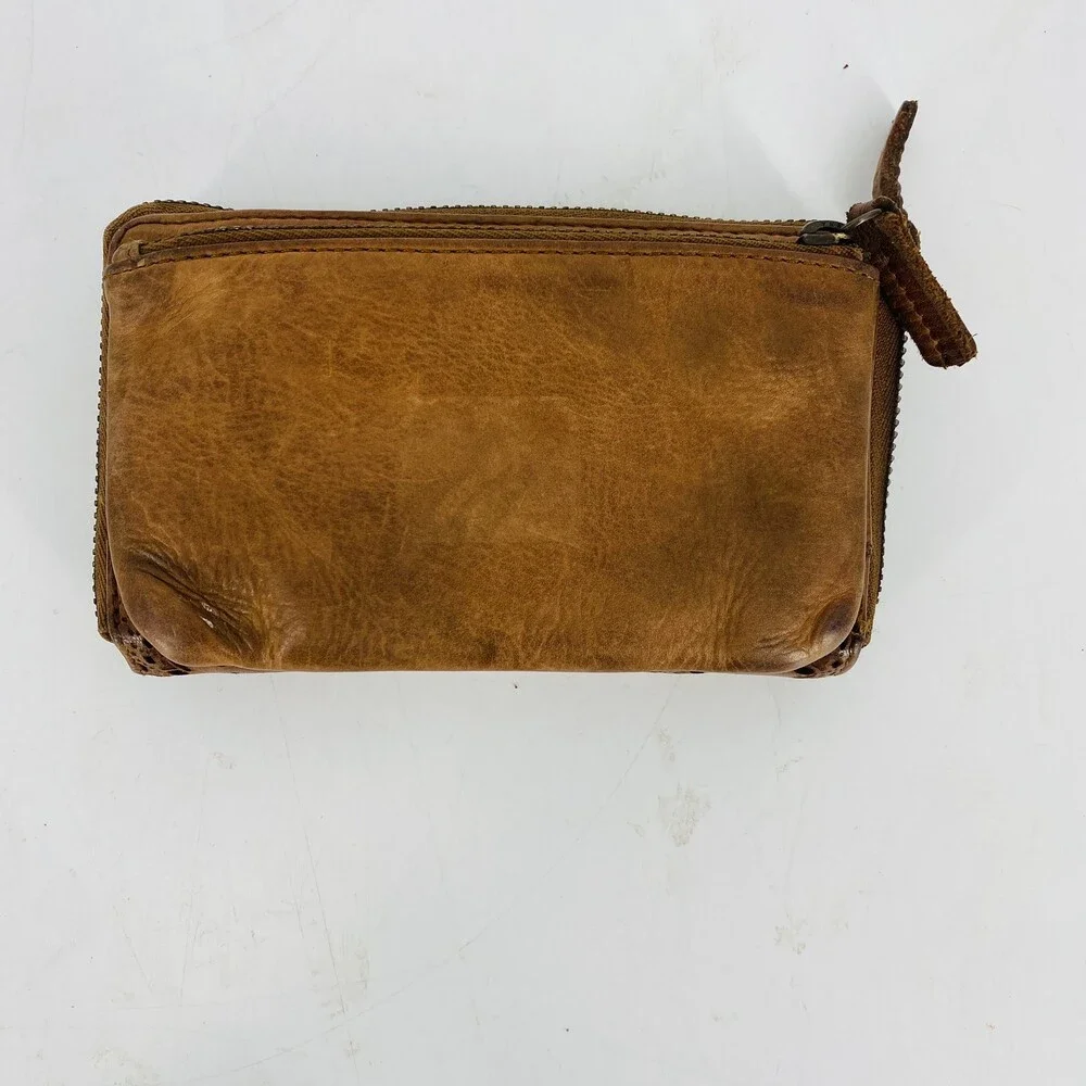 100% Genuine Leather Laser Cut Mandala Design Zip Up Cash/Card Wallet Boho Brown